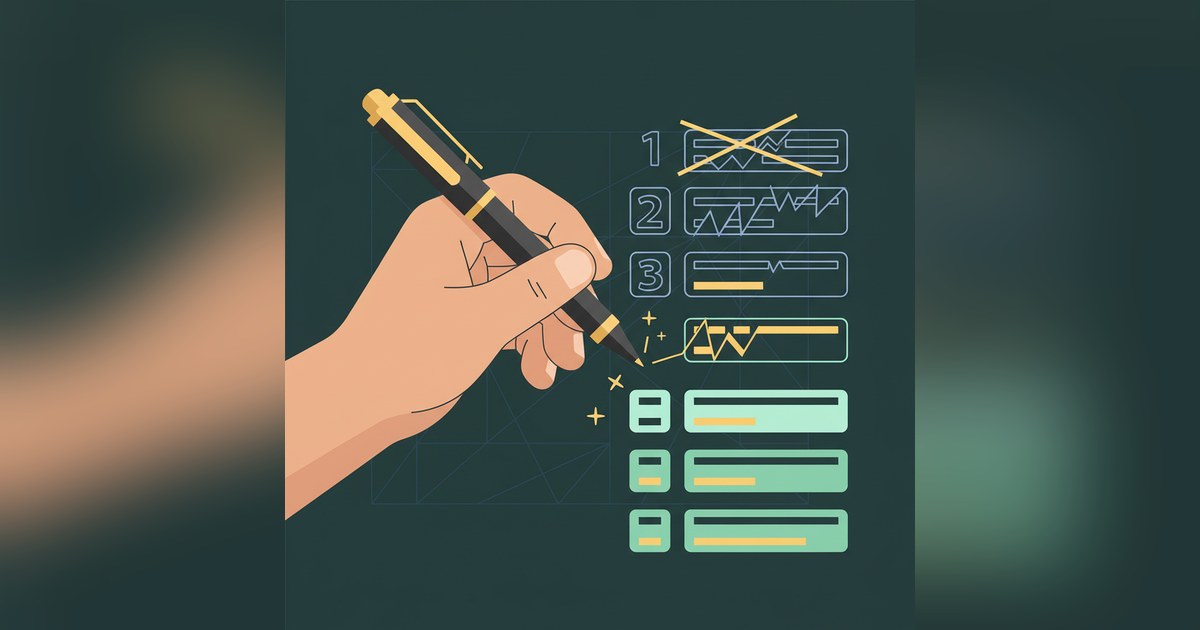 A hand striking hype from a list of AI business ideas, leaving the three that clear an honest filter